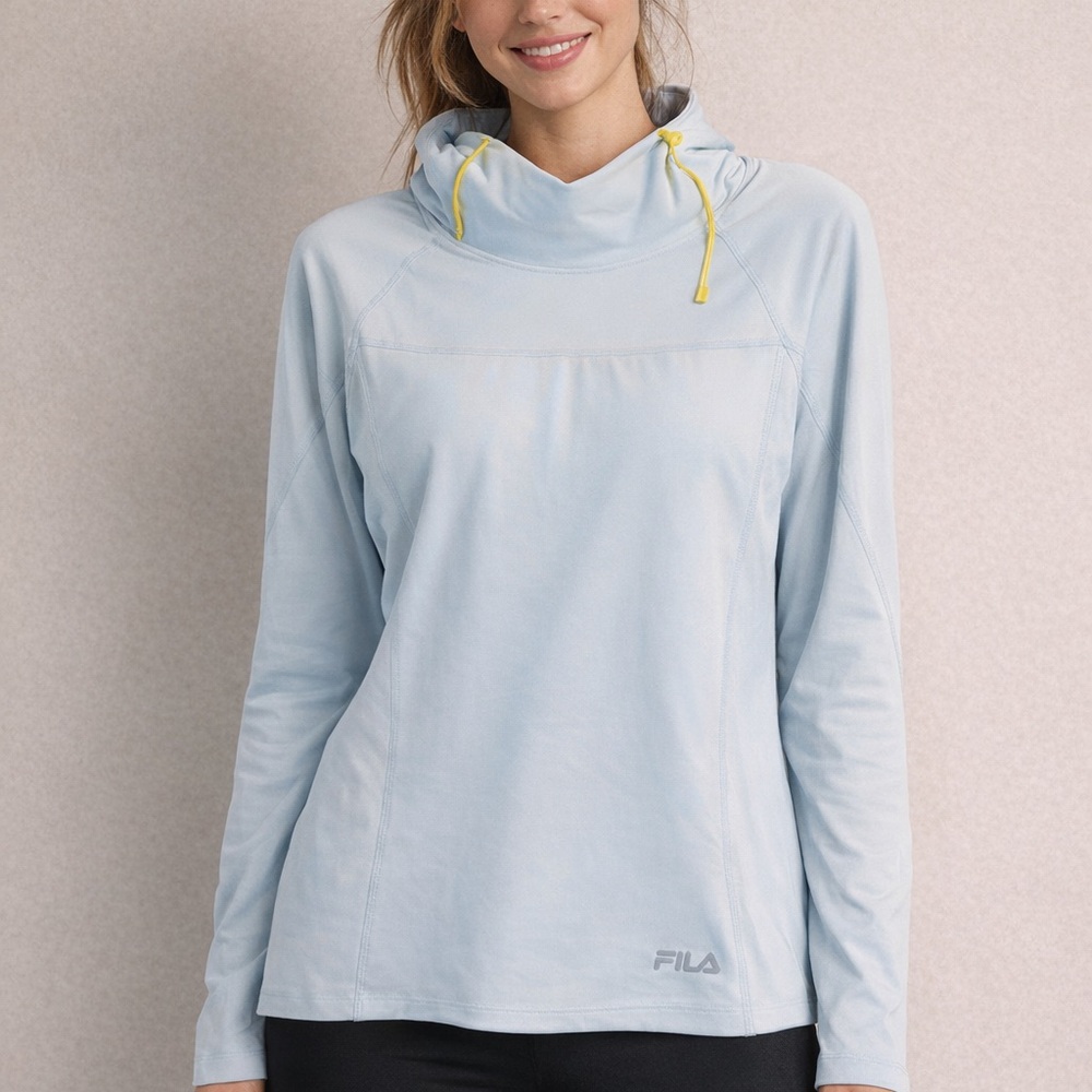 FILA Light Blue/grey Hooded Performance Pullover Top Size Small NWT
